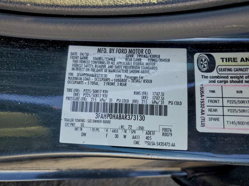 Aukcja sprzedaży 2010 Ford Fusion, vin: 3FAHP0HA8AR373130, numer aukcji: 97881525