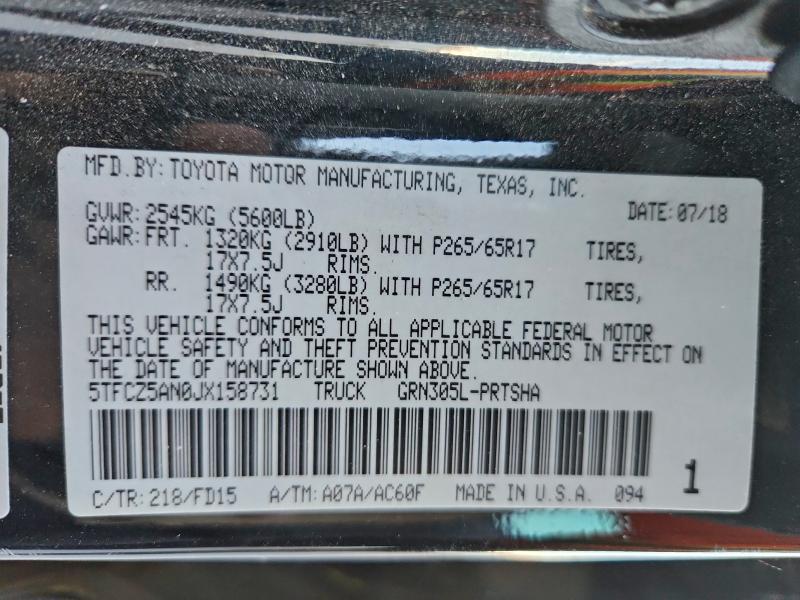 Aukcja sprzedaży 2018 Toyota Tacoma, vin: 5TFCZ5AN0JX158731, numer aukcji: 97134125