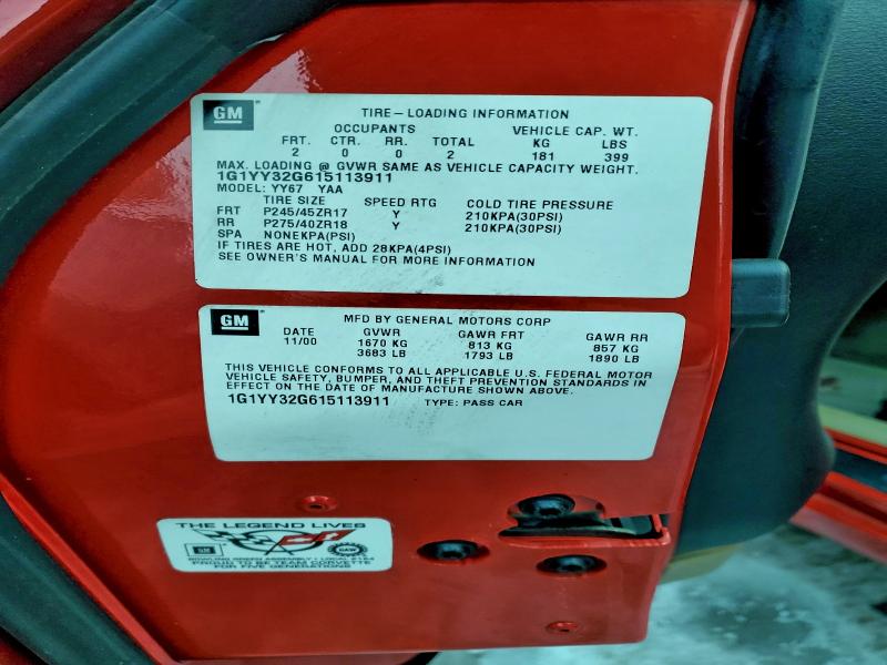 Aukcja sprzedaży 2001 Chev Corvette, vin: 1G1YY32G615113911, numer aukcji: 96730325