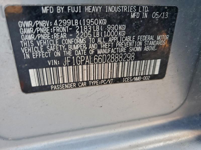 94368055 :رقم المزاد ، JF1GPAL66D2888298 vin ، 2013 Subaru Impreza مزاد بيع
