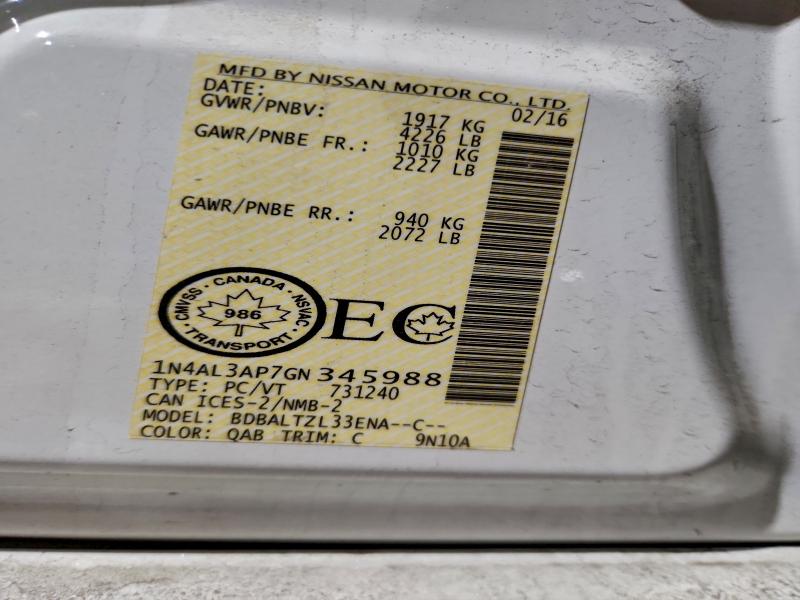 97780115 :رقم المزاد ، 1N4AL3AP7GN345988 vin ، 2016 Nissan Altima مزاد بيع