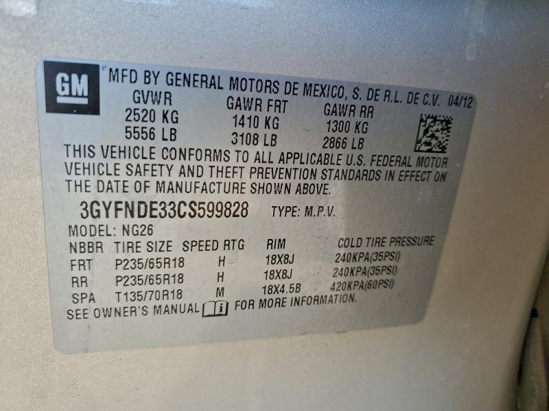 95559095 :رقم المزاد ، 3GYFNDE33CS599828 vin ، 2012 Cadillac Srx مزاد بيع