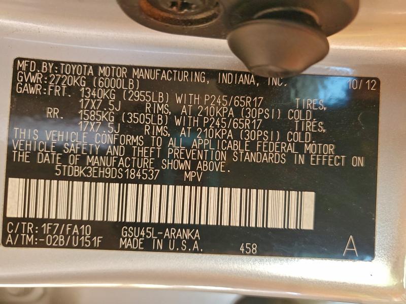 Aukcja sprzedaży 2013 Toyota Highlander, vin: 5TDBK3EH9DS184537, numer aukcji: 96628605