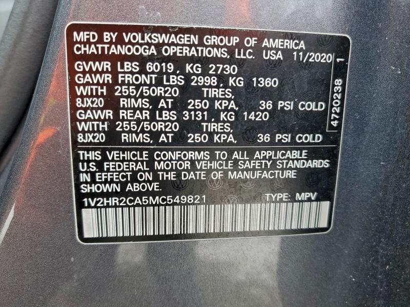 Aukcja sprzedaży 2021 Volkswagen Atlas Se, vin: 1V2HR2CA5MC549821, numer aukcji: 85445805