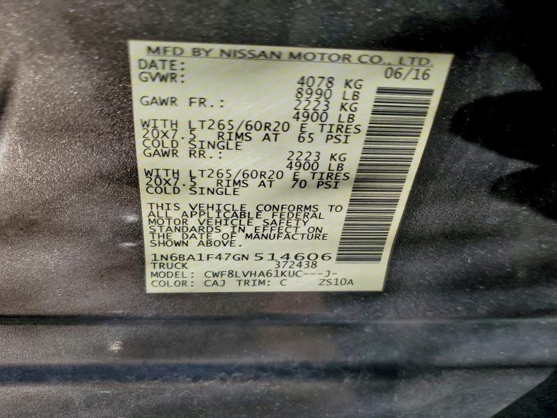 Aukcja sprzedaży 2016 Nissan Titan Xd, vin: 1N6BA1F47GN514606, numer aukcji: 94920885