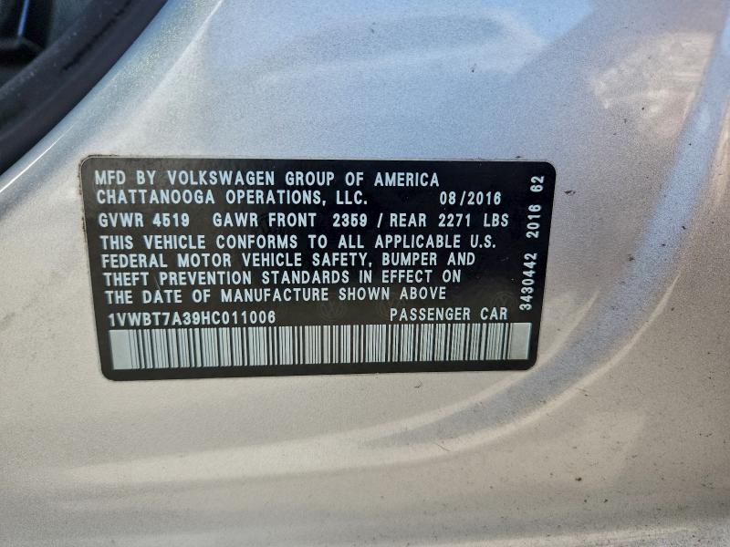 Продажа на аукционе авто 2017 Volkswagen Passat, vin: 1VWBT7A39HC011006, номер лота: 96782975