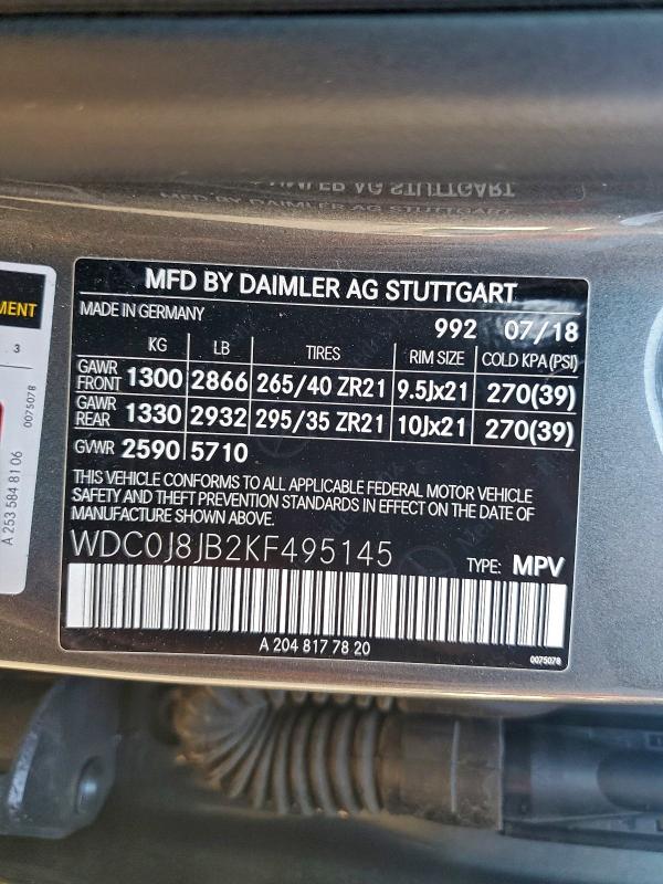 Продаж на аукціоні авто 2019 Mercedes-benz Glc Coupe, vin: WDC0J8JB2KF495145, номер лоту: 96104485