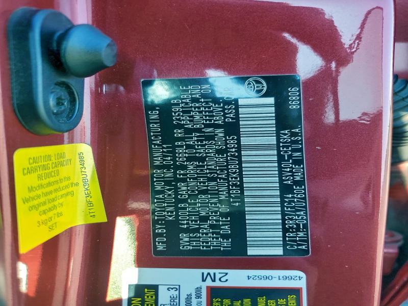 Продаж на аукціоні авто 2011 Toyota Camry Base, vin: 4T1BF3EK9BU734985, номер лоту: 94638455