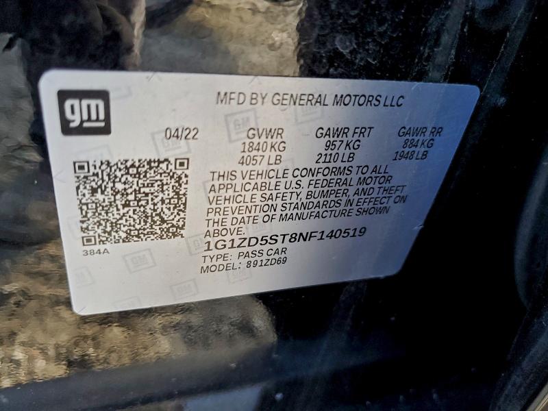 Aukcja sprzedaży 2022 Chevrolet Malibu Lt, vin: 1G1ZD5ST8NF140519, numer aukcji: 99135035