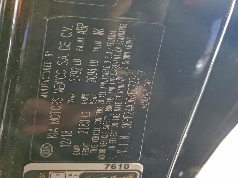 95249615 :رقم المزاد ، 3KPF24AD6KE072764 vin ، 2019 Kia Forte مزاد بيع