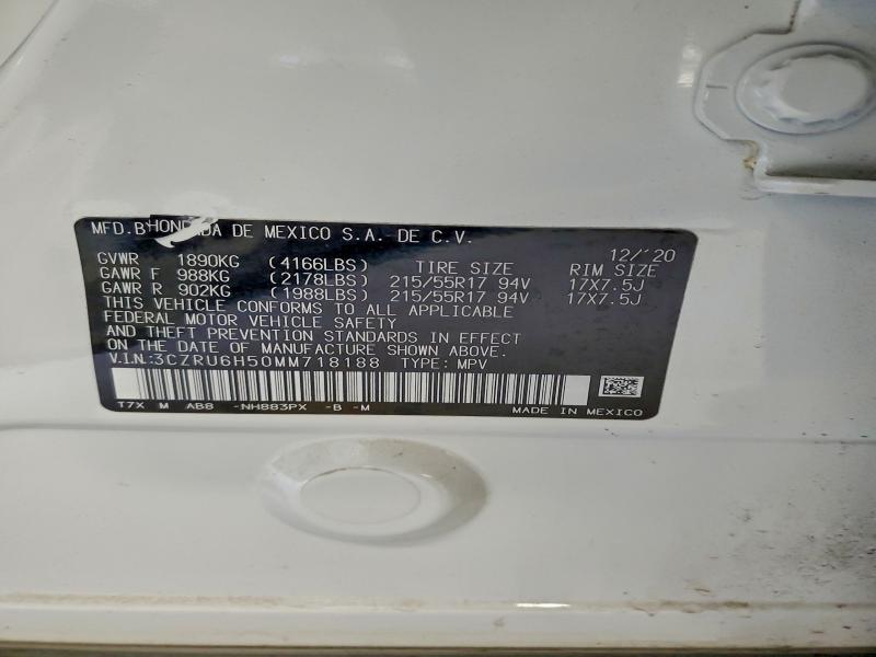 2021 Honda Hr-v მანქანა იყიდება აუქციონზე, vin: 3CZRU6H50MM718188, აუქციონის ნომერი: 97833395