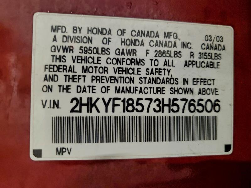 2003 Honda Pilot მანქანა იყიდება აუქციონზე, vin: 2HKYF18573H576506, აუქციონის ნომერი: 97673605