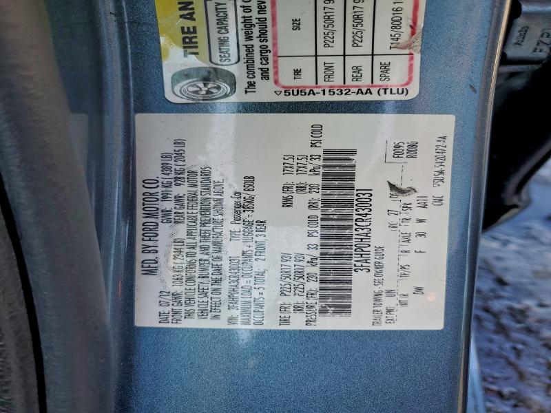 2012 Ford Fusion მანქანა იყიდება აუქციონზე, vin: 3FAHP0HA3CR430031, აუქციონის ნომერი: 94255175