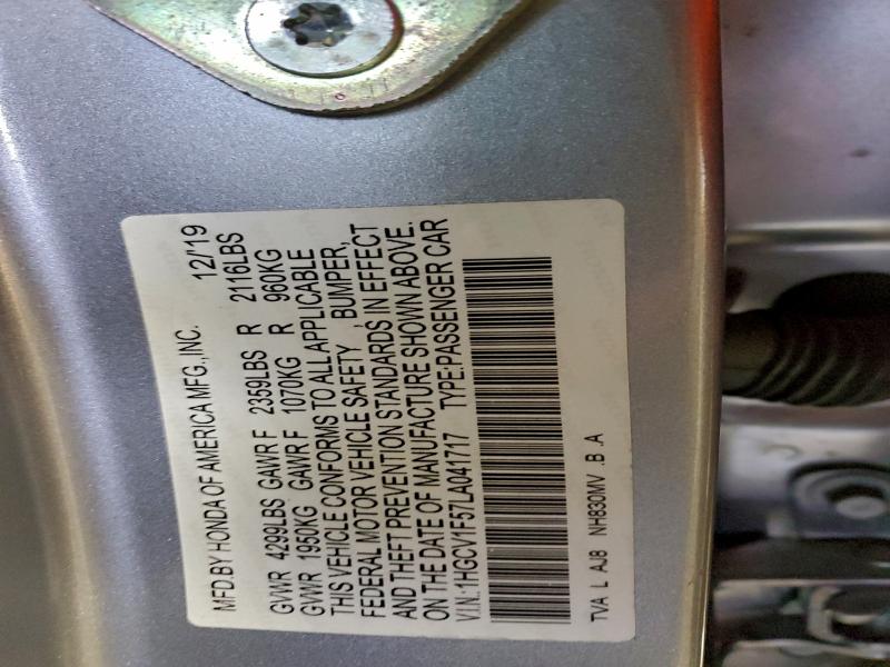 94750165 :رقم المزاد ، 1HGCV1F57LA041717 vin ، 2020 Honda Accord مزاد بيع