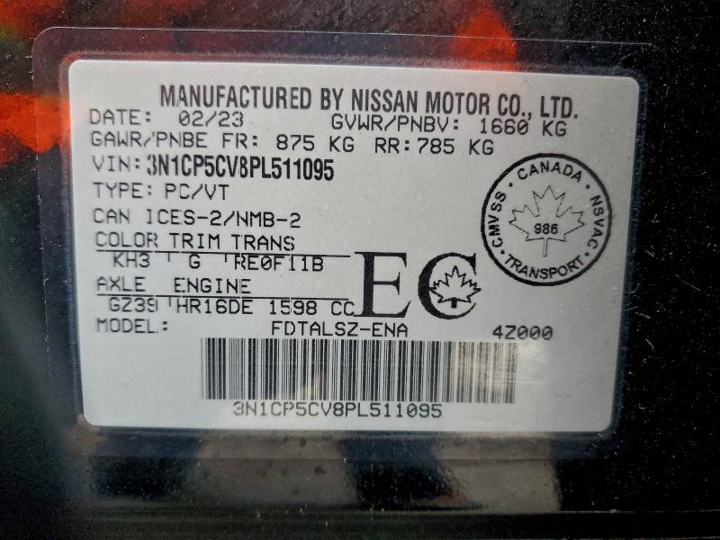 98335925 :رقم المزاد ، 3N1CP5CV8PL511095 vin ، 2023 Nissan Kicks Sv مزاد بيع