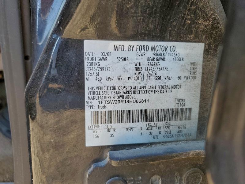 Продаж на аукціоні авто 2008 Ford F250, vin: 1FTSW20R18ED66811, номер лоту: 96527605