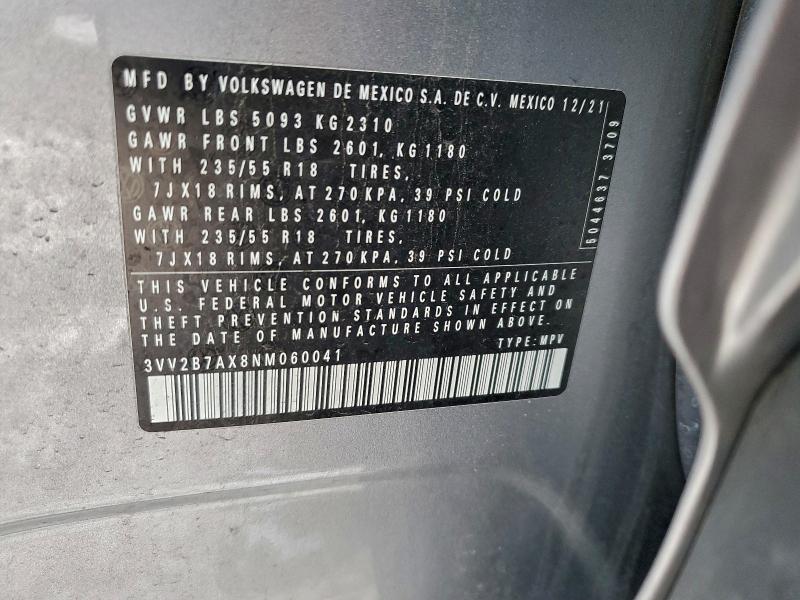 Продажа на аукционе авто 2022 Volkswagen Tiguan, vin: 3VV2B7AX8NM060041, номер лота: 94744635