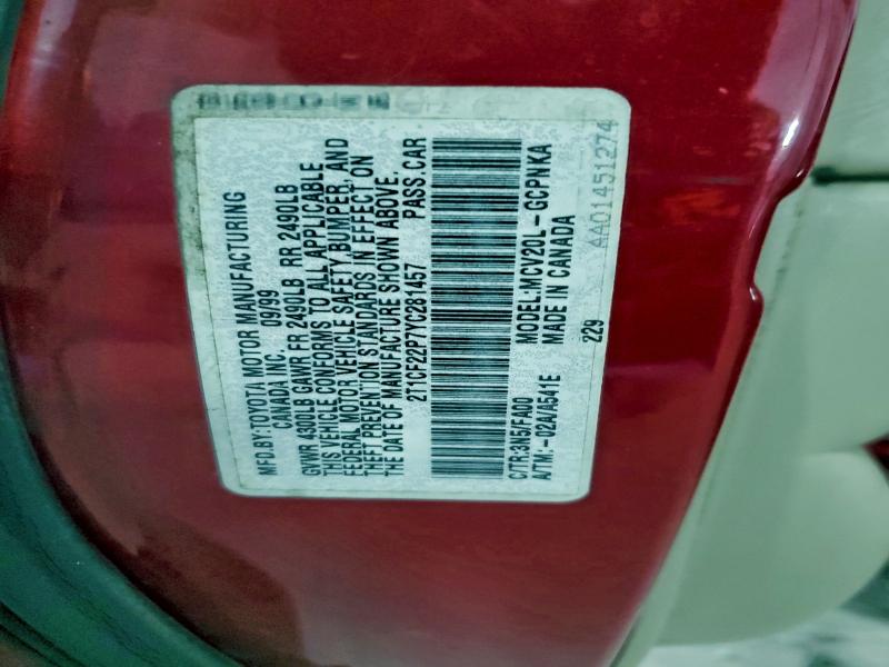 94694195 :رقم المزاد ، 2T1CF22P7YC281457 vin ، 2000 Toyota Camry Solara مزاد بيع
