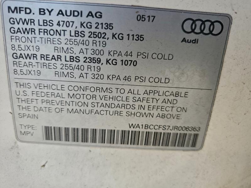 Aukcja sprzedaży 2018 Audi Q3 Premium, vin: WA1BCCFS7JR006363, numer aukcji: 98029135