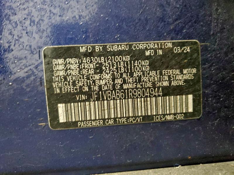 Продаж на аукціоні авто 2024 Subaru Wrx, vin: JF1VBAB61R9804944, номер лоту: 95213725