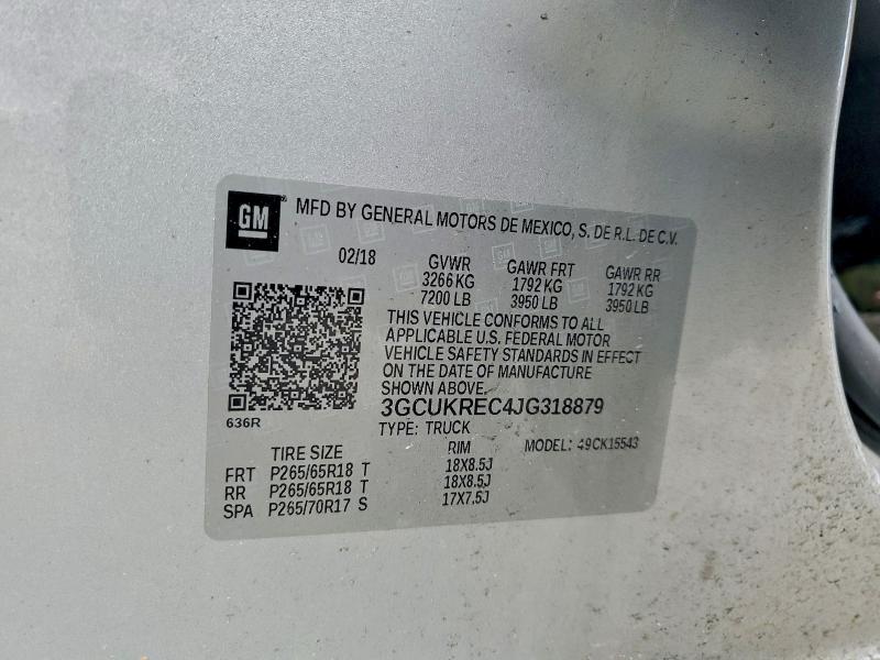 Продаж на аукціоні авто 2018 Chevrolet Silverado, vin: 3GCUKREC4JG318879, номер лоту: 95234145