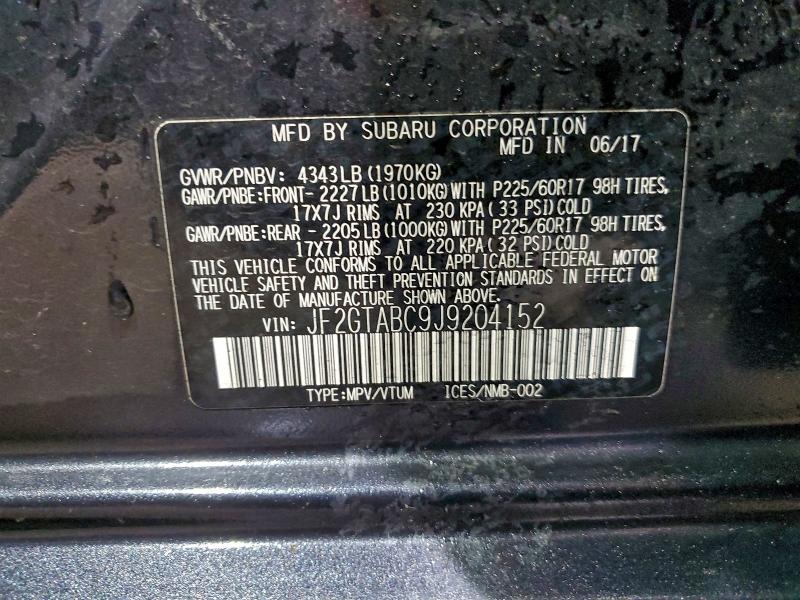 2018 Subaru Crosstrek მანქანა იყიდება აუქციონზე, vin: JF2GTABC9J9204152, აუქციონის ნომერი: 95218125