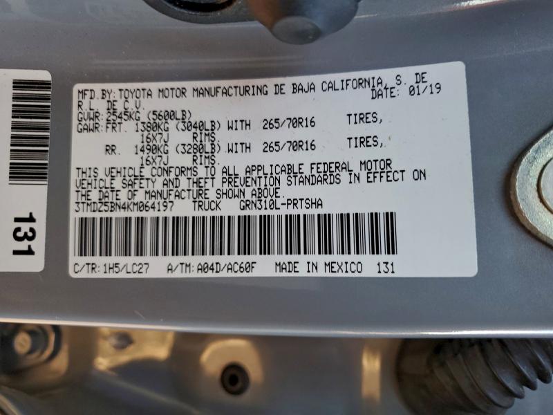 96177795 :رقم المزاد ، 3TMDZ5BN4KM064197 vin ، 2019 Toyota Tacoma مزاد بيع