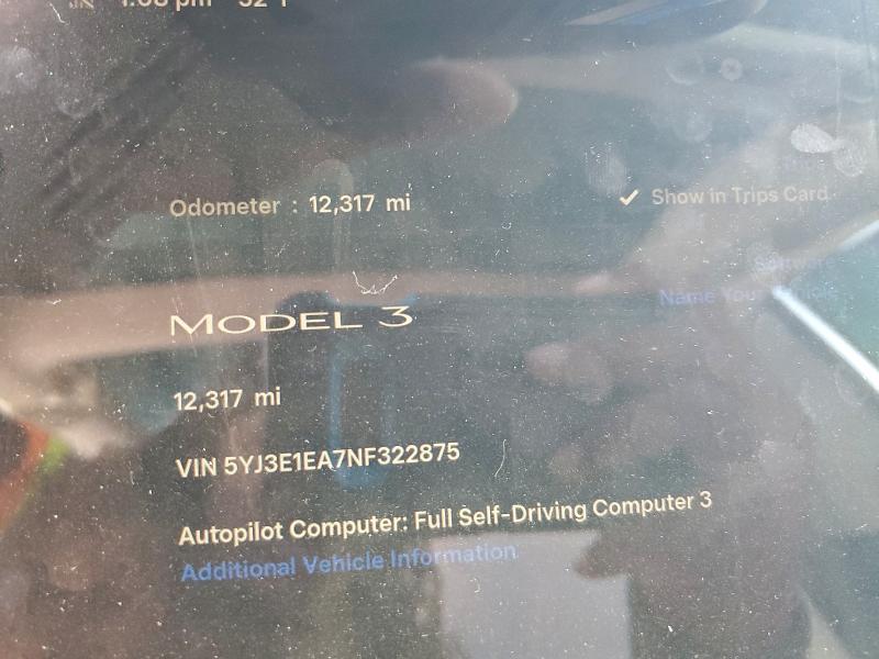 Продажа на аукционе авто 2022 Tesla Model 3, vin: 5YJ3E1EA7NF322875, номер лота: 95780545