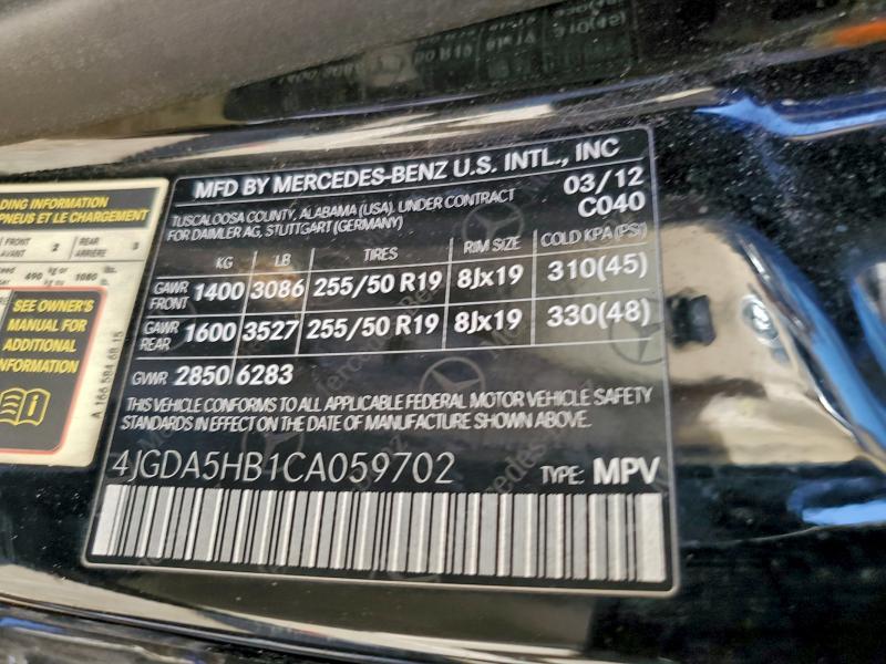 Продажа на аукционе авто 2012 Mercedes-benz Ml 350 4ma, vin: 4JGDA5HB1CA059702, номер лота: 97525725