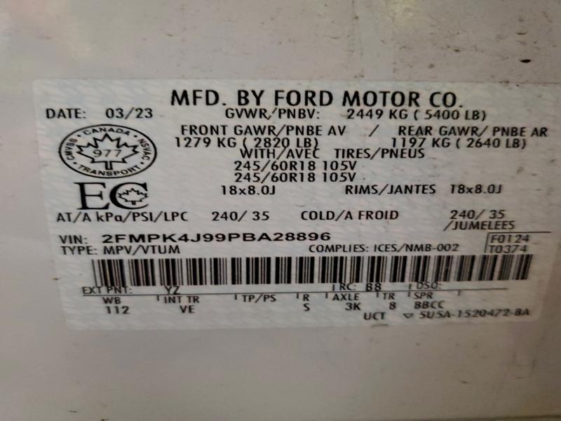 Aukcja sprzedaży 2023 Ford Edge, vin: 2FMPK4J99PBA28896, numer aukcji: 96686605