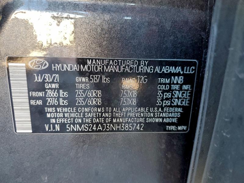 Aukcja sprzedaży 2022 Hyundai Santa Fe, vin: 5NMS24AJ3NH385742, numer aukcji: 96031745