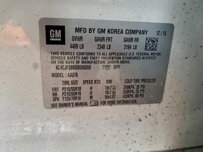 Продаж на аукціоні авто 2016 Buick Encore, vin: KL4CJFSB9GB595659, номер лоту: 96898615