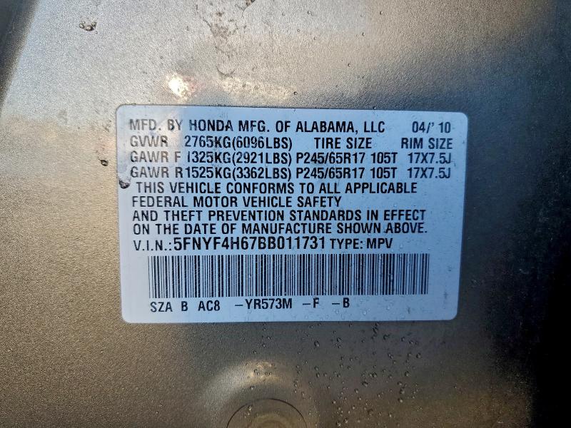 2011 Honda Pilot მანქანა იყიდება აუქციონზე, vin: 5FNYF4H67BB011731, აუქციონის ნომერი: 97718015