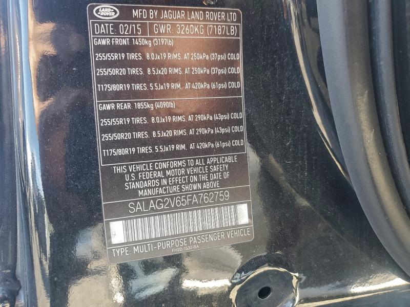 97192885 :رقم المزاد ، SALAG2V65FA762759 vin ، 2015 Land Rover Lr4 مزاد بيع