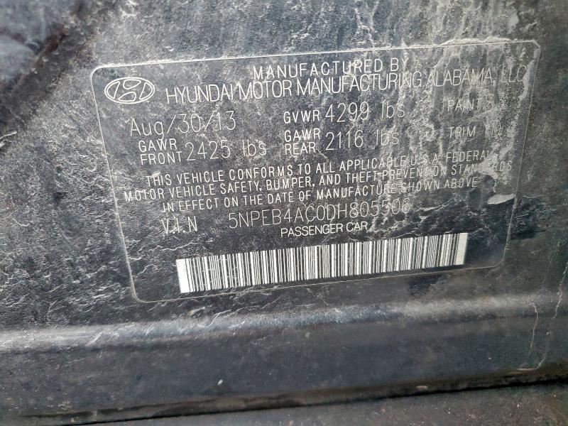 2013 Hyundai Sonata მანქანა იყიდება აუქციონზე, vin: 5NPEB4AC0DH805506, აუქციონის ნომერი: 92083205