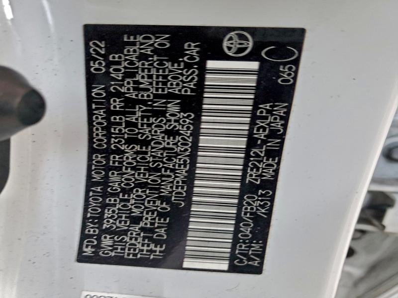 Aukcja sprzedaży 2022 Toyota Corolla, vin: JTDEPMAE5N3024593, numer aukcji: 95910255
