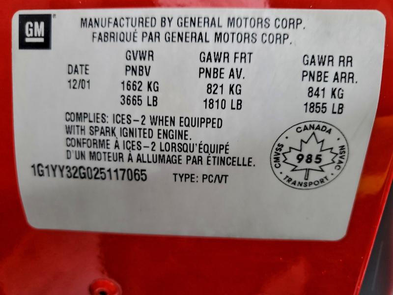 91654515 :رقم المزاد ، 1G1YY32G025117065 vin ، 2002 Chev Corvette مزاد بيع