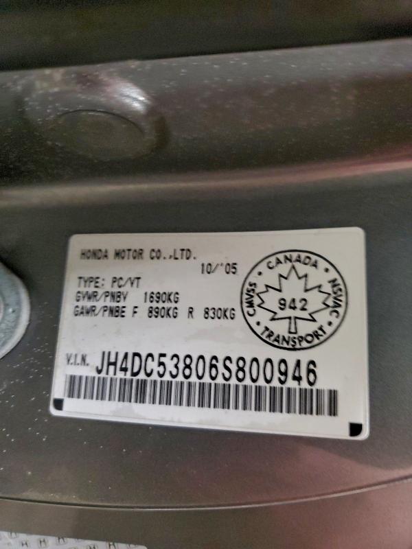 92477515 :رقم المزاد ، JH4DC53806S800946 vin ، 2006 Acura Rsx مزاد بيع