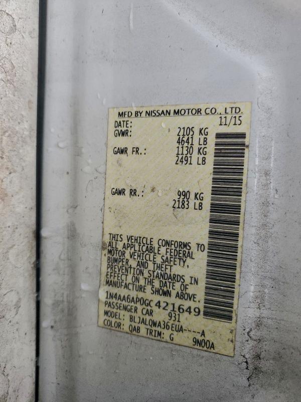 94979675 :رقم المزاد ، 1N4AA6AP0GC421649 vin ، 2016 Nissan Maxima مزاد بيع
