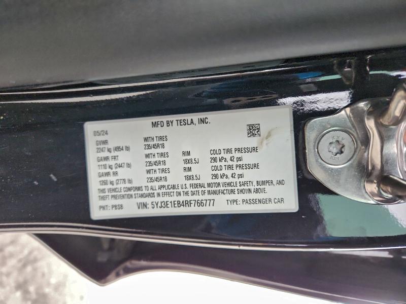 Продажа на аукционе авто 2024 Tesla Model 3, vin: 5YJ3E1EB4RF766777, номер лота: 95853985