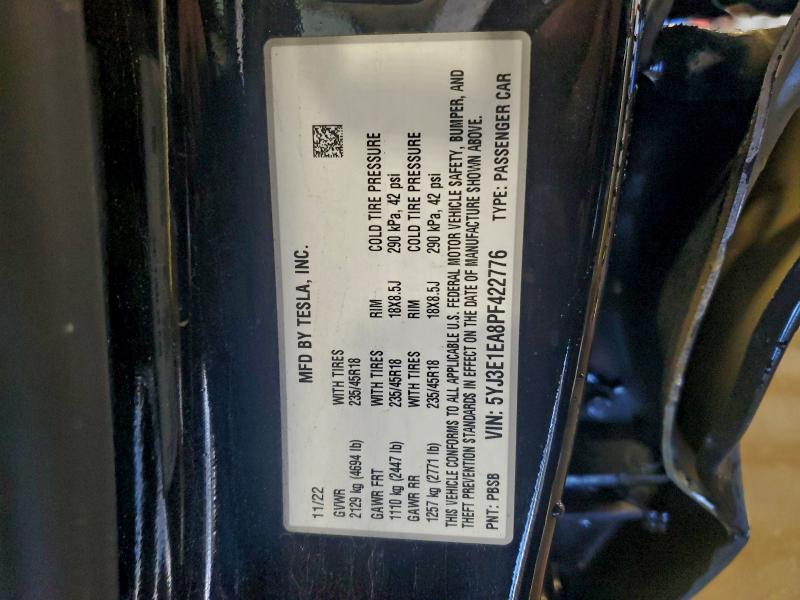 Auction sale of the 2023 Tesla Model 3, vin: 5YJ3E1EA8PF422776, lot number: 97352715