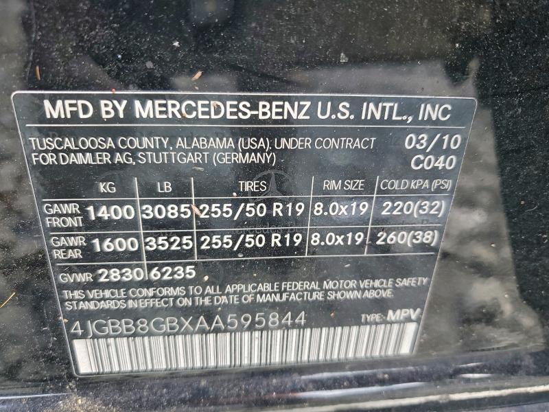 Auction sale of the 2010 Mercedes-benz Ml, vin: 4JGBB8GBXAA595844, lot number: 94858735