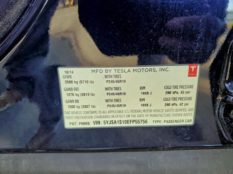 2014 Tesla Model S მანქანა იყიდება აუქციონზე, vin: 5YJSA1S10EFP55756, აუქციონის ნომერი: 97535475
