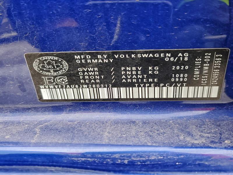Aukcja sprzedaży 2018 Volkswagen Golf R, vin: WVWVF7AU6JW280312, numer aukcji: 96587775