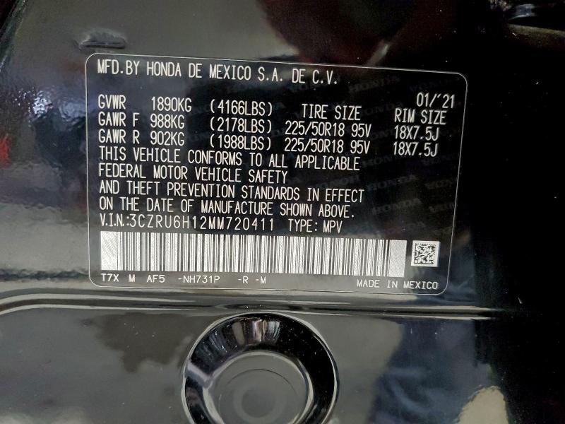 Продаж на аукціоні авто 2021 Honda Hr-v, vin: 3CZRU6H12MM720411, номер лоту: 95306235
