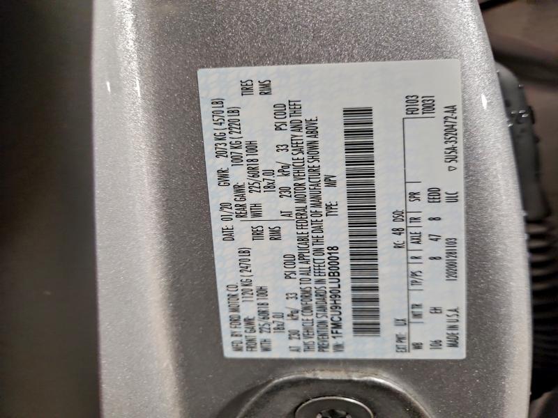 2020 Ford Escape Sel მანქანა იყიდება აუქციონზე, vin: 1FMCU9H90LUB00018, აუქციონის ნომერი: 94979815