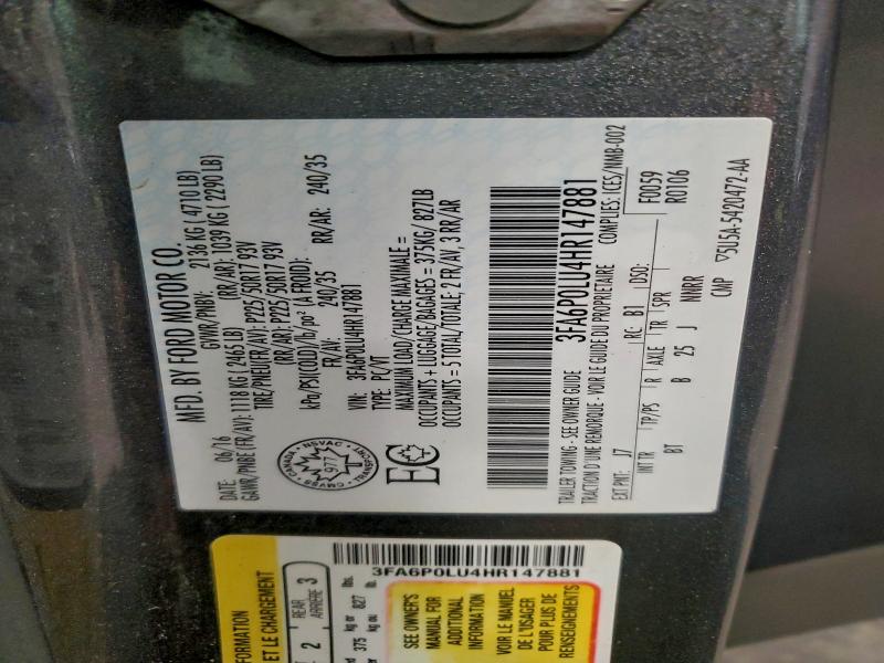 95515955 :رقم المزاد ، 3FA6P0LU4HR147881 vin ، 2017 Ford Fusion مزاد بيع
