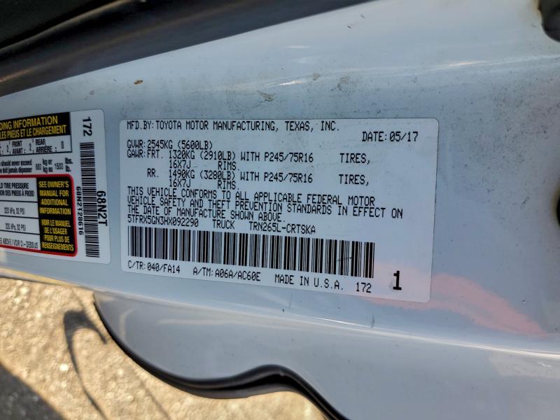 Продаж на аукціоні авто 2017 Toyota Tacoma, vin: 5TFRX5GN3HX092290, номер лоту: 93352655