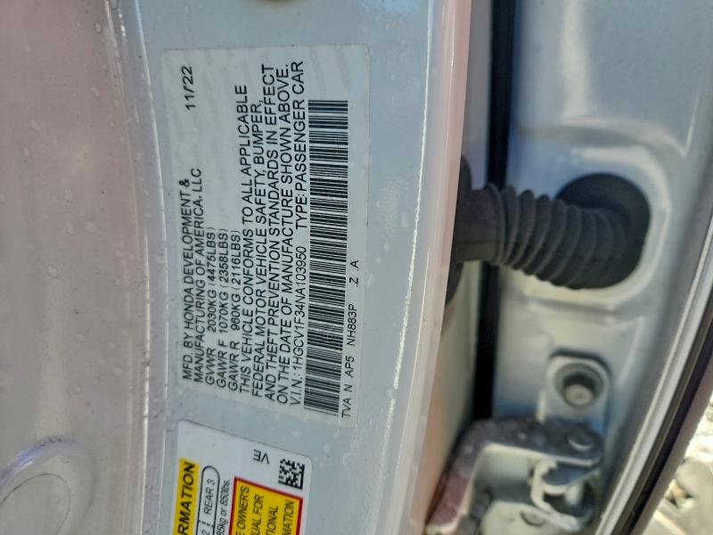 94403565 :رقم المزاد ، 1HGCV1F34NA103950 vin ، 2022 Honda Accord مزاد بيع