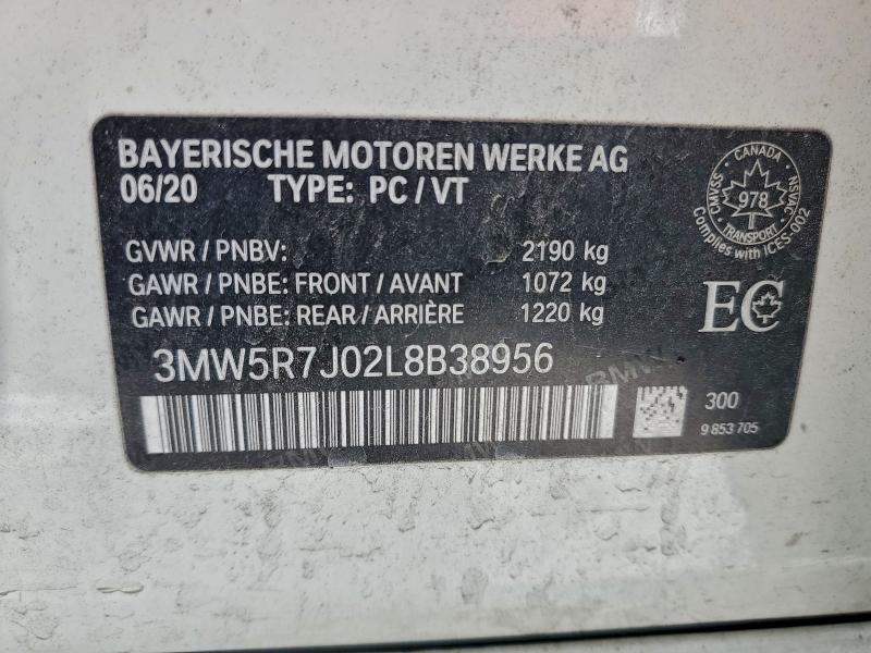 Aukcja sprzedaży 2020 Bmw 330xi, vin: 3MW5R7J02L8B38956, numer aukcji: 92885095